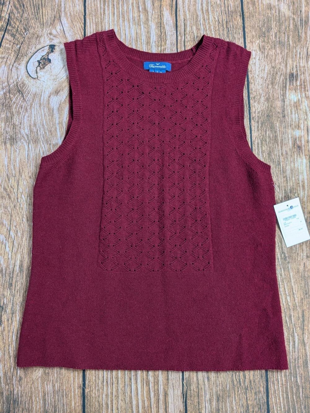 NWT Women's Faconnable Small Maroon Sleeveless Wool Cashmere Angora Top